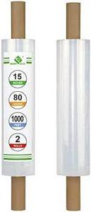 lot 141 image: BOMEI PACK 20 inch x 1000 Feet x 80 Gauge Stretch Wrap with Handle, Industrial Clear Stretch FilmWrap, Cling Plastic Pallet for Packing, Moving Supplies, Duty Shrink Film Roll, 2 Rolls