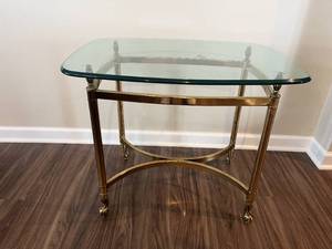 Beveled Glass End Table with Brass Legs