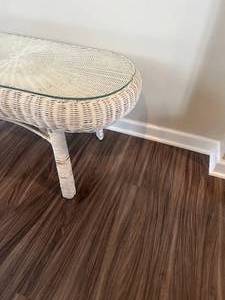 White Basket Weave Coffee Table with Glass Top