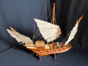 Model Ship on Stand with Sails