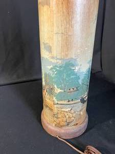 Antique Lamp Base - Seaport Scene