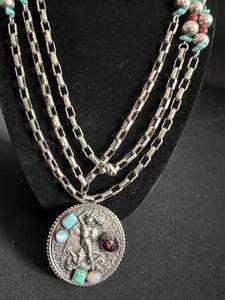 Warrior Defeating Dragon Pendant Necklace