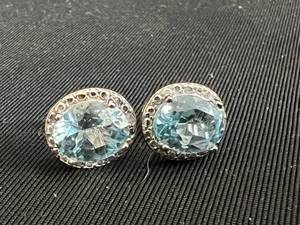Sterling Silver Blue Topaz Oval Earring Pair
