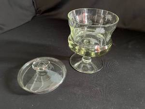 Heavy Bottomed Etched Glass Candy Dish with Lid