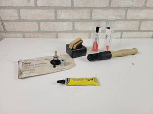 lot 77 image: (2) NOS - DIPACO Sealing Paint (Yellow) Part No. D40237, Wire Brush, Parts Cleaner Brush, 3M Disc Pad Assembly (051144-05539) and Partial Tube of CrossCheck torque Seal