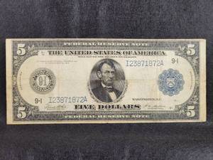 1914 $5.00 Lincoln Large Bill - Blue Seal - Federal Reserve Bank Minneapolis, Minnesota