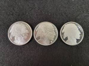 (3) 1oz .999 Fine Silver Buffalo  Indian Head Rounds