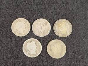 (5) Barber Dimes - 90% Silver