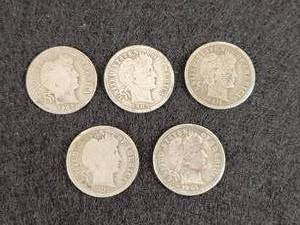 (5) Barber Dimes - 90% Silver