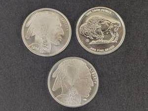 (3) 1oz .999 Fine Silver Buffalo  Indian Head Rounds