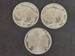 (3) 1oz .999 Fine Silver Buffalo  Indian Head Rounds