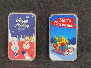 (2) Christmas 1oz .999 Fine Silver Bars
