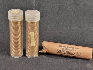 (3) Rolls of 50 BU Lincoln Cents - 1968-D, 1968-S & 1963-D (Federal Reserve Bank of Minneapolis)