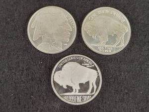 (3) 1oz .999 Fine Silver Buffalo  Indian Head Rounds