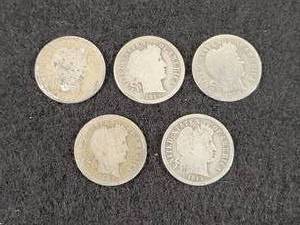 (5) Barber Dimes - 90% Silver