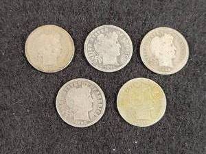 (5) Barber Dimes - 90% Silver