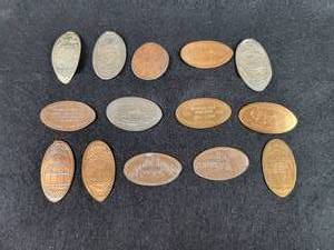 (14) Assorted Flattened Coins - Cents, Nickel and (1) Silver Roosevelt Dime