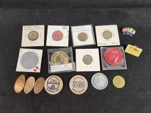 (15) Assorted Coins and Tokens  (2) Pins