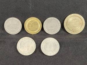 (6) Assorted Casino Tokens - Bronco Billys, Flamingo, Admiral Casino and More