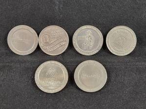 (6) Assorted Casino Tokens - Trumps Taj Mahal, Golden Nugget, Harrahs and More