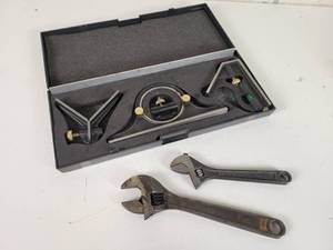 lot 567 image: 4-Pc Cast Combination Square Set, PROTO 8 Adjustable Wrench and 6 Crescent Adjustable Wrench