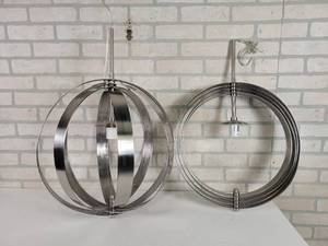 lot 633 image: (2) Stainless Steel Hanging Lights - Approx. 19 Diameter
