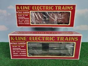 lot 329 image: (2) K-LINE OO27 Scale Rail Cars - Union Pacific Boxcar & ATSF Boxcar