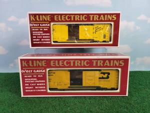 lot 387 image: (2) K-LINE OO27 Scale Rail Cars - Burlington Northern Reefer & Ship it on the Frisco Reefer