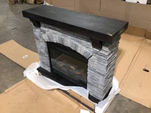 StyleWell Pembroke 50 in. W Freestanding Faux Stone Infrared Wall Mantel Electric Fireplace in Gray