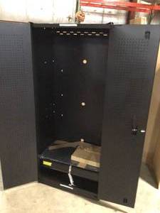 Husky Heavy Duty Welded 20-Gauge Steel Freestanding Garage Cabinet in Black (36 in. W x 81 in. H x 24 in. D) Damaged see pictures