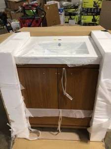 Timeless Home 30 in. W Single Bath Vanity in Teak with Resin Vanity Top in White with White Basin