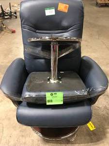 Artiva Milano Modern Bend Wood Blue Leather Swivel Recliner with Ottoman set