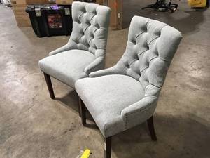 Lot of 2 StyleWell Bakerford Walnut Finish Upholstered Dining Chair with Back and Aloe Green Seat (Set of 2) (21.85 in. W x 36.22 in. H)