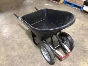 lot 20 image: Husky 6 cu. ft. Poly Wheelbarrow with Dual Flat Free Tires Customer returns See Pics