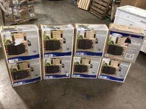 lot 24 image: Lot of 8 with Suncast Elements Resin Outdoor Side Table With Storage Open Box See Pics