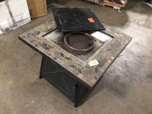 lot 26 image: Hampton Bay Crossridge 50,000 BTU Antique Bronze Gas Fire Pit used See pics