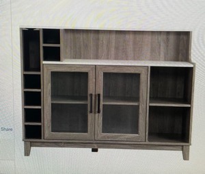 lot 62 image: Home Source Stylish Stone Grey Bar Console Cabinet Coffee Bar