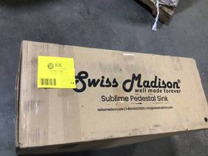 Swiss Madisson Sublime Pedestal Bathroom Vessel Sink Round Single Faucet Hole in White