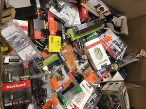 Gaylord full of Assorted Door Knobs, Handles and hardware Various Models and Conditions customer returns See Pictures