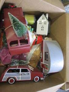 box of christmas items ...