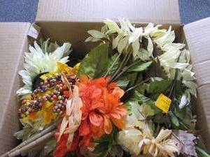 box of faux flowers ...