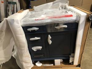 lot 5 image: Home Decorators Collection Sonoma 36 in. W x 22 in. D x 34.50 in. H Bath Vanity in Midnight Blue with Carrara Marble Top review pictures