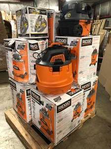lot 7 image: Pallet with assorted Ridgid and others Shop Vacs various models and conditions review pictures