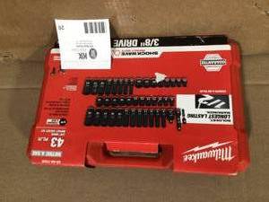 lot 20 image: Milwaukee SHOCKWAVE 38 in. Drive SAE and Metric 6 Point Impact Socket Set (43-Piece)