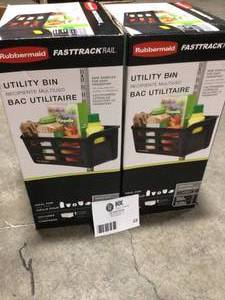 lot 22 image: Lot of 2 Rubbermaid FastrackRail Utility Bins