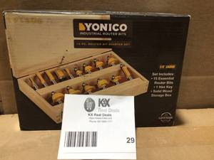 lot 29 image: Yonico Router Bits with solid wood storage box