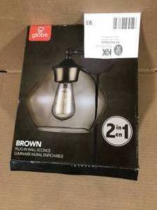lot 93 image: Globa Brown 1-Light Matte Black and Gold Plug-In or Hardwire Wall Sconce with 6 ft. Cord