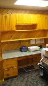 lot 63 image: 7ft Upper and lower Knotty Pine Cabinets.