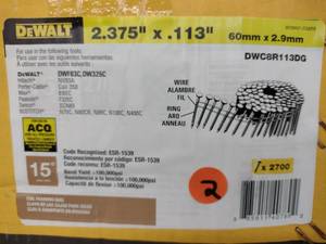 lot 327 image: DeWalt Coil Framing Nails, 2.375 x .113. 2700