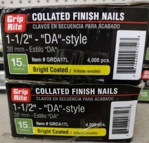lot 335 image: Grip Rite Collated Finish Nails, (2) 1-12, DA Style. 8000